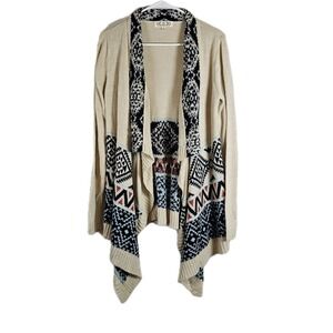 Pink Rose Sz Small Womens Knit Open Front Cardigan Sweater Cascade Hi Low Aztec